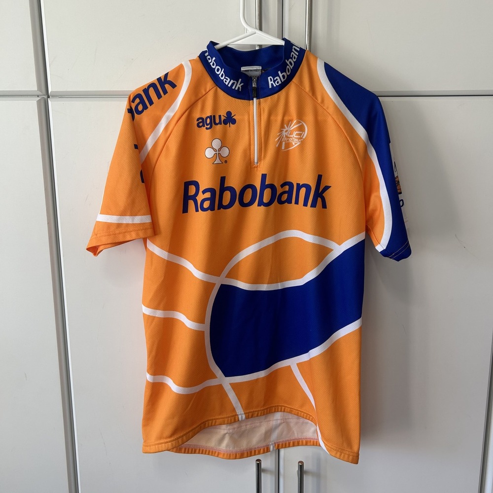 Agu Rabobank Cycling Jersey Orange Blue UCI ProTour Made in Italy Mens Small